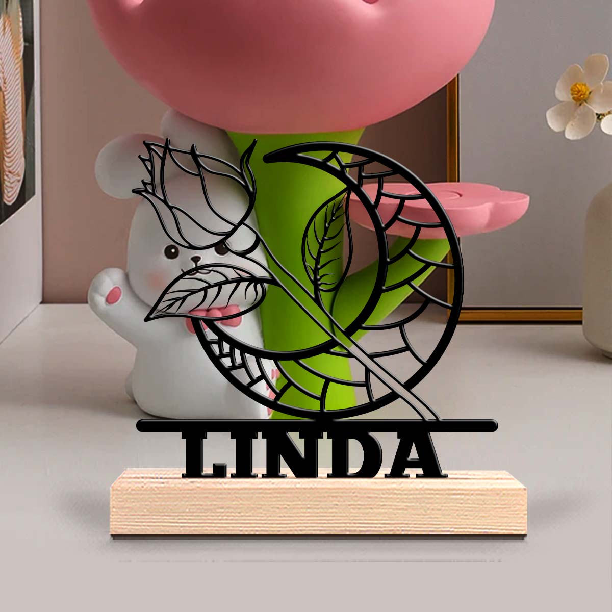 Home Office Gifts - 1Pc Csutom Moon Rose Houten Basis