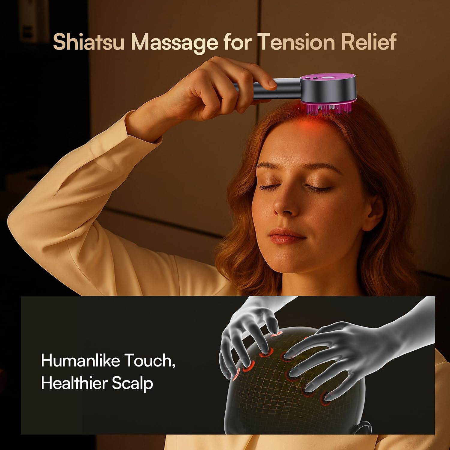 Home Office Head - Draagbare rode licht hoofdmassageborstel, menselijke Shiatsu-kneedmassage-apparaat