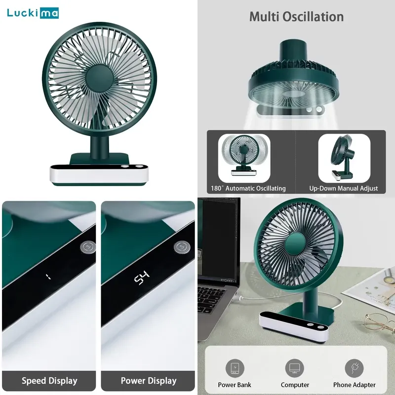 Home Office Head - USB Oplaadbare Oscillerende Bureauventilator 4 Snelheidsinstellingen