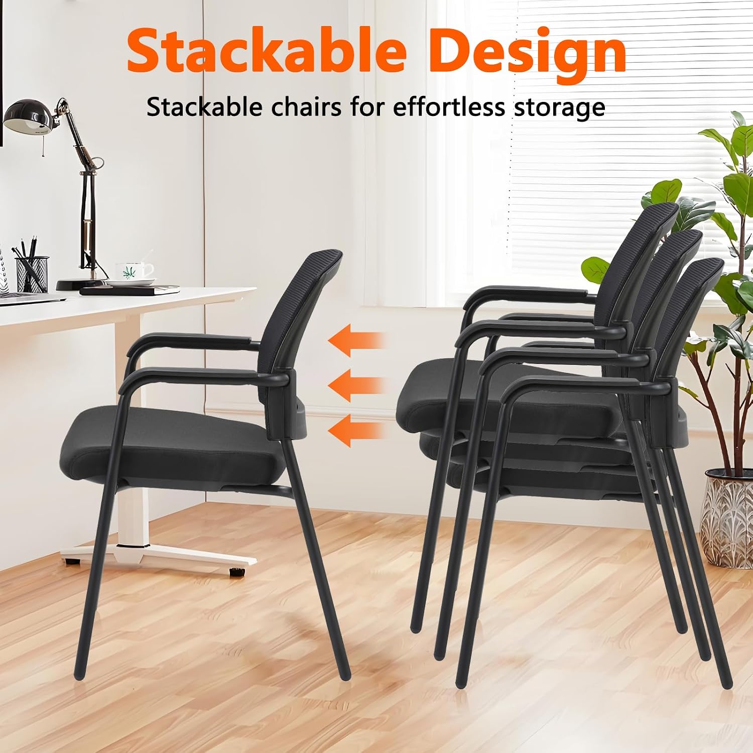 Zwarte stapelbare stoelen, sta - Home Office Guest Room recensie en prijs